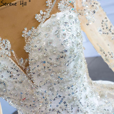 Muslim Luxury Wedding Dresses 2025 Beading Pearls Sexy With Train Bridal Dress HM67257 Custom Made