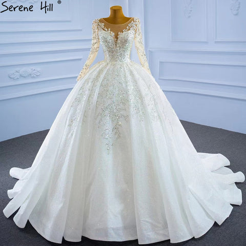 Muslim Luxury Wedding Dresses 2025 Beading Pearls Sexy With Train Bridal Dress HM67257 Custom Made