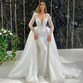 Muslim Luxury White Detachable Skirt Evening Dresses Gowns 2025 Beading Mermaid Elegant For Women Party LA71118