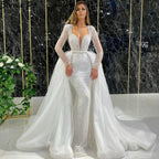 Muslim Luxury White Detachable Skirt Evening Dresses Gowns 2025 Beading Mermaid Elegant For Women Party LA71118