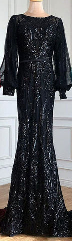 Muslim Mermaid Gold Evening Dresses Gowns 2025 Sparkle Luxury Elegant For Women Party LA70953