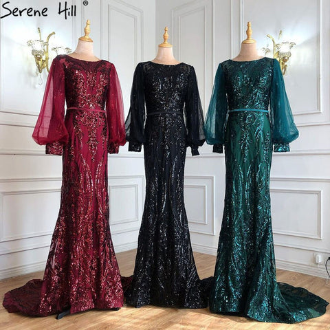 Muslim Mermaid Gold Evening Dresses Gowns 2025 Sparkle Luxury Elegant For Women Party LA70953