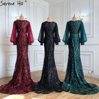 Muslim Mermaid Gold Evening Dresses Gowns 2025 Sparkle Luxury Elegant For Women Party LA70953