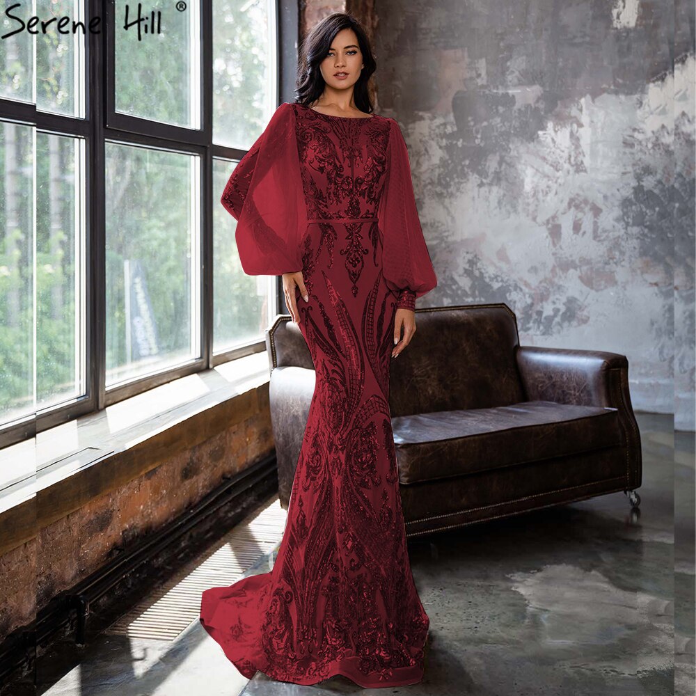 Muslim Mermaid Gold Evening Dresses Gowns 2025 Sparkle Luxury Elegant For Women Party LA70953