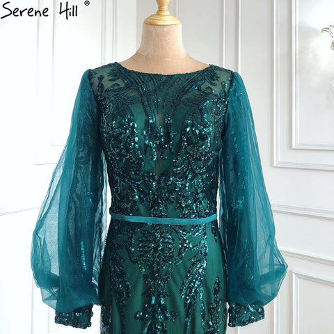 Muslim Mermaid Gold Evening Dresses Gowns 2025 Sparkle Luxury Elegant For Women Party LA70953