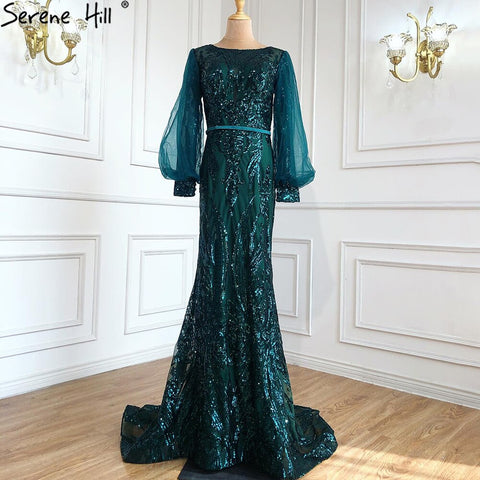 Muslim Mermaid Gold Evening Dresses Gowns 2025 Sparkle Luxury Elegant For Women Party LA70953