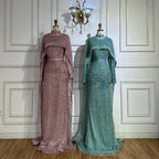 Muslim Mermaid Long Cape Evening Dresses Pearls Beaded Gowns For Formal Occasion 2025 LA72032MP
