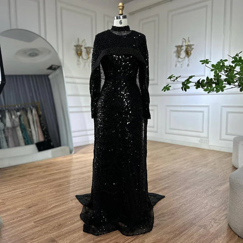 Muslim Mermaid Long Cape Evening Dresses Pearls Beaded Gowns For Formal Occasion 2025 LA72032MP