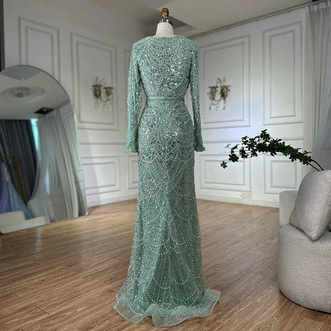 Muslim Mermaid Long Cape Evening Dresses Pearls Beaded Gowns For Formal Occasion 2025 LA72032MP