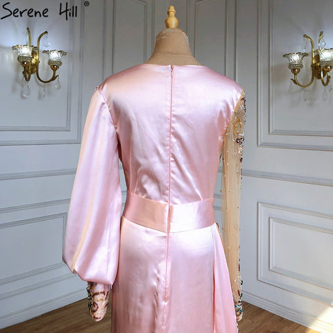 Muslim Mermaid Peach Satin  Elegant Beaded V Neck With Skirt   Evening Dresses Gowns 2025 For Women Party LA71344