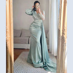 Muslim Mermaid Peach Satin  Elegant Beaded V Neck With Skirt   Evening Dresses Gowns 2025 For Women Party LA71344