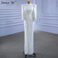 Muslim Mermaid White Evening Dresses Gowns 2025 Luxury Elegant Beaded For Women Party HM67335