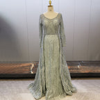 Muslim Mint A-Line Evening Dresses Gowns 2025 Beaded Overskirt Luxury For Women Party LA71658