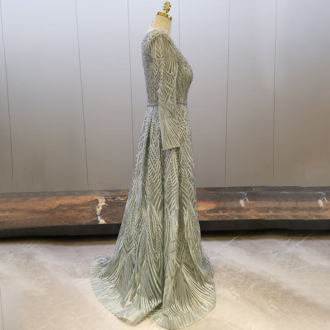 Muslim Mint A-Line Evening Dresses Gowns 2025 Beaded Overskirt Luxury For Women Party LA71658