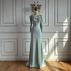 Muslim Mint Mermaid Beaded Satin Evening Dress Gown with Corset for Formal Occasion LA72797C  2025