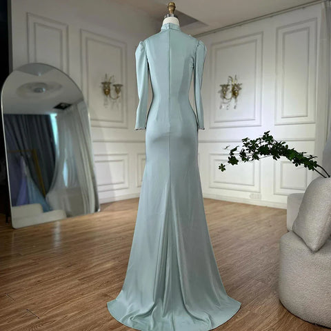 Muslim Mint Mermaid Beaded Satin Evening Dress Gown with Corset for Formal Occasion LA72797C  2025