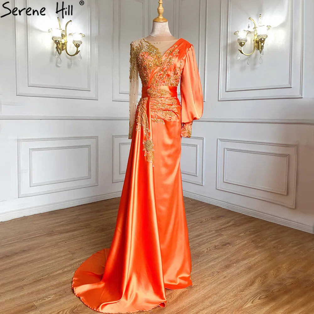 Muslim Mint Mermaid Elegant Beaded Satin Overskirt  Evening Dresses Gowns Plus Size 2025 For Women Party LA71278