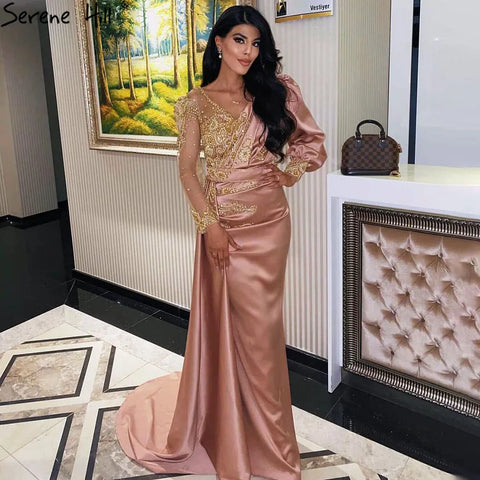 Muslim Mint Mermaid Elegant Beaded Satin Overskirt  Evening Dresses Gowns Plus Size 2025 For Women Party LA71278