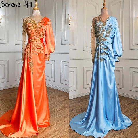 Muslim Mint Mermaid Elegant Beaded Satin Overskirt  Evening Dresses Gowns Plus Size 2025 For Women Party LA71278