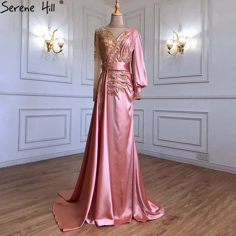 Muslim Mint Mermaid Elegant Beaded Satin Overskirt  Evening Dresses Gowns Plus Size 2025 For Women Party LA71278