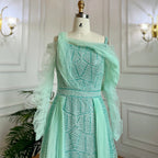 Muslim Mint Over Skirt A Line Beaded Luxury Dubai Long Evening Dresses Gowns 2025 For Women Wedding Party LA71924
