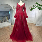 Muslim Navy Blue A-Line Beaded Luxury Arabic Evening Dresses Gowns 2025 For Women Wedding Party LA71867