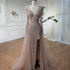 Muslim Nude Elegant Merma V-Neck Beaded Luxury Evening Dresses Gowns 2025 For Women Wedding Party LA72141