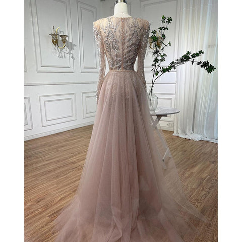 Muslim Nude Elegant Merma V-Neck Beaded Luxury Evening Dresses Gowns 2025 For Women Wedding Party LA72141