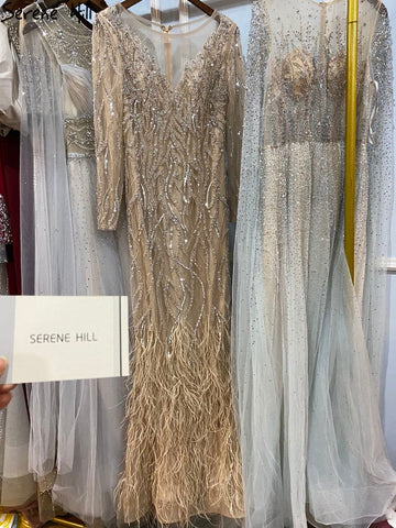 Muslim Nude Meramid Luxury Evening Dresses Gowns 2025 Beading Feathers Elegant For Women Party LA71093