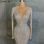 Muslim Nude Meramid Luxury Evening Dresses Gowns 2025 Beading Feathers Elegant For Women Party LA71093