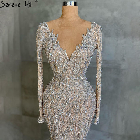 Muslim Nude Meramid Luxury Evening Dresses Gowns 2025 Beading Feathers Elegant For Women Party LA71093