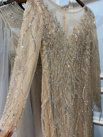Muslim Nude Meramid Luxury Evening Dresses Gowns Beaded Feathers Elegant 2025 For Women Party LA71093