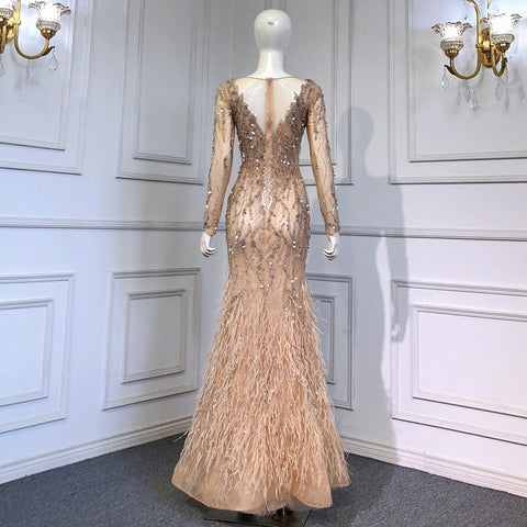 Muslim Nude Meramid Luxury Evening Dresses Gowns Beaded Feathers Elegant 2025 For Women Party LA71093