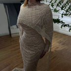 Luxury  Muslim  Cape Dubai Arabia Evening Dresses Nude Mermaid Gowns for Party LA72032m