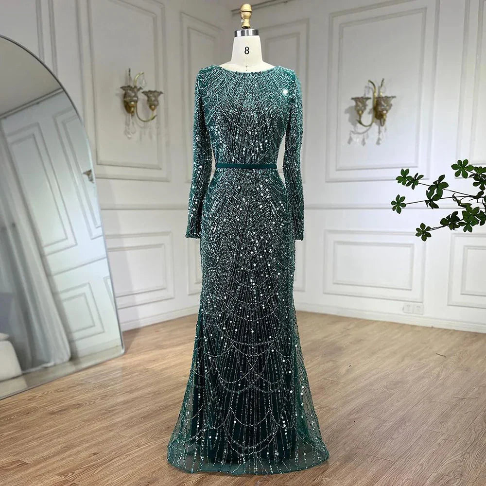 Luxury  Muslim  Cape Dubai Arabia Evening Dresses Nude Mermaid Gowns for Party LA72032m