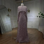 Luxury  Muslim  Cape Dubai Arabia Evening Dresses Nude Mermaid Gowns for Party LA72032m