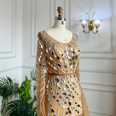 Muslim Nude Mermaid With Overskirt Beaded Long Evening Dresses Gowns For Woman  wedding Party 2025 LA71757