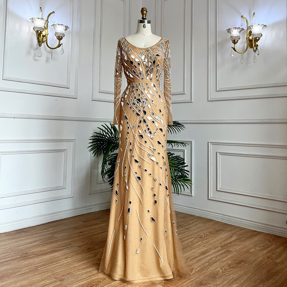 Muslim Nude Mermaid With Overskirt Beaded Long Evening Dresses Gowns For Woman  wedding Party 2025 LA71757