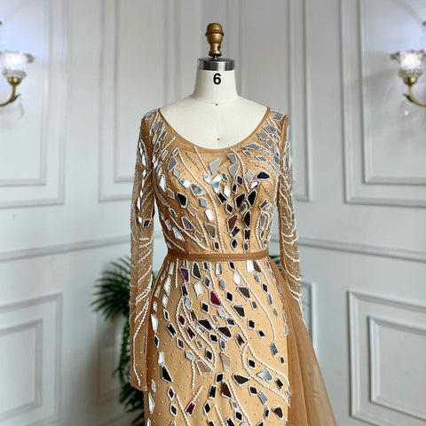Muslim Nude Mermaid With Overskirt Beaded Long Evening Dresses Gowns For Woman  wedding Party 2025 LA71757