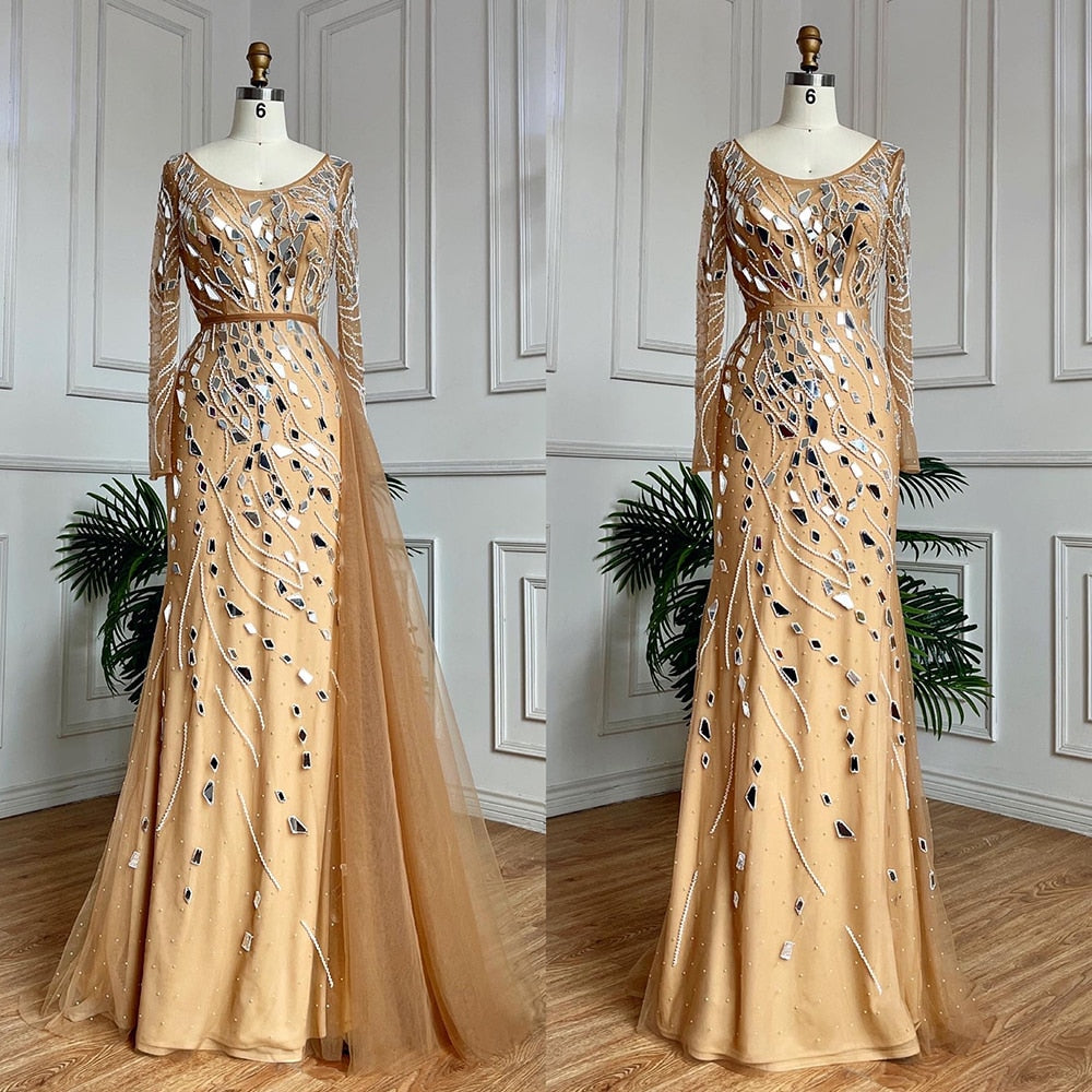 Muslim Nude Mermaid With Overskirt Beaded Long Evening Dresses Gowns For Woman  wedding Party 2025 LA71757