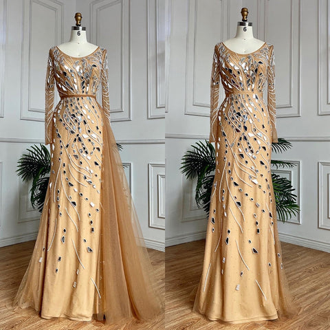Muslim Nude Mermaid With Overskirt Beaded Long Evening Dresses Gowns For Woman  wedding Party 2025 LA71757