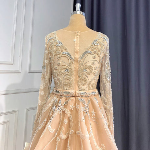 Muslim Nude Silver Overskirt Evening Dresses Gowns 2025 Mermaid Beaded Luxury Elegant For Woman Party LA71353