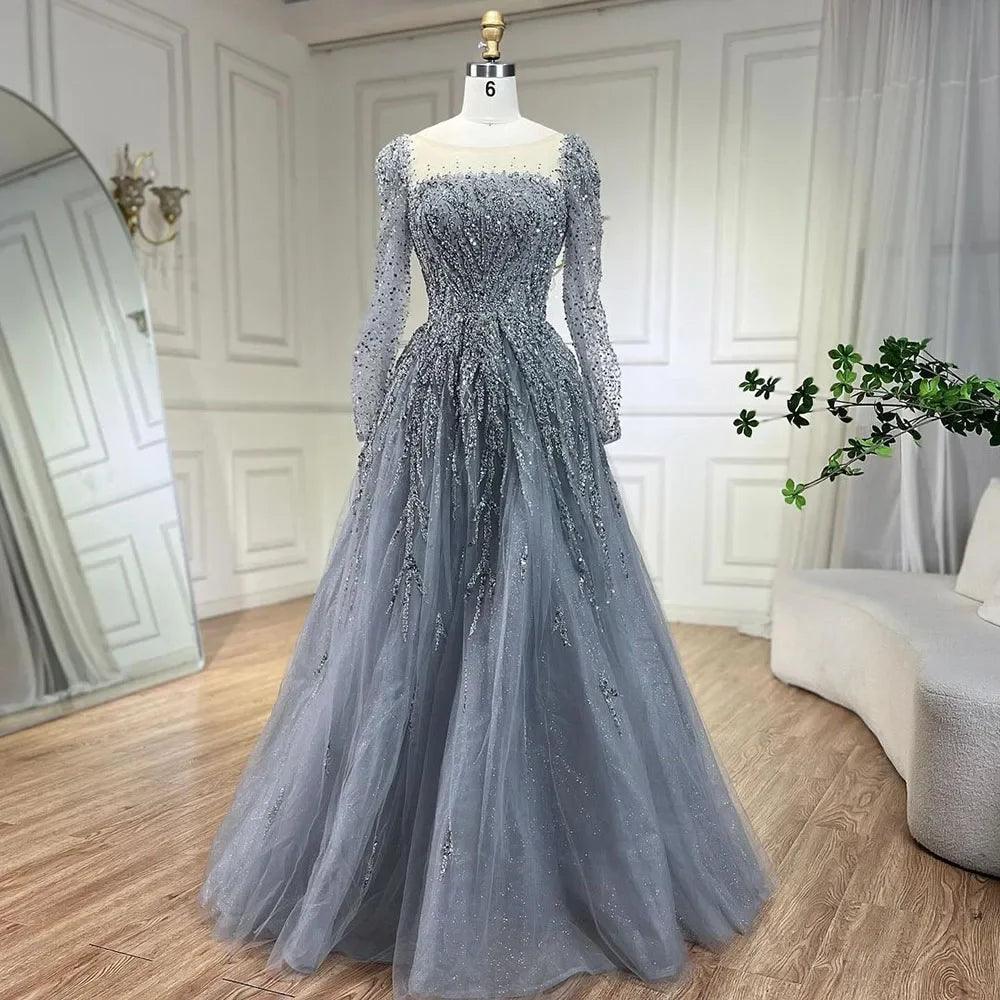 Vestidos largos de noche de lujo, corte A, con cuentas, color rosa musulmán, de Serene Hill, ideales para bodas y fiestas. 