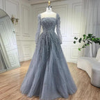 Vestidos largos de noche de lujo, corte A, con cuentas, color rosa musulmán, de Serene Hill, ideales para bodas y fiestas. 