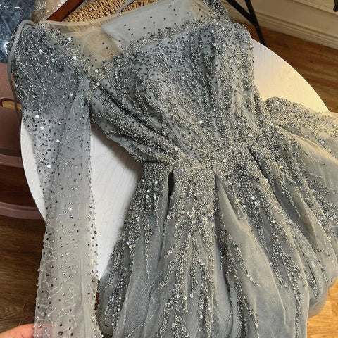 Dusty Pink Long Sleeves Dubai Luxury Evening Dresses  Gowns For Party LA71915