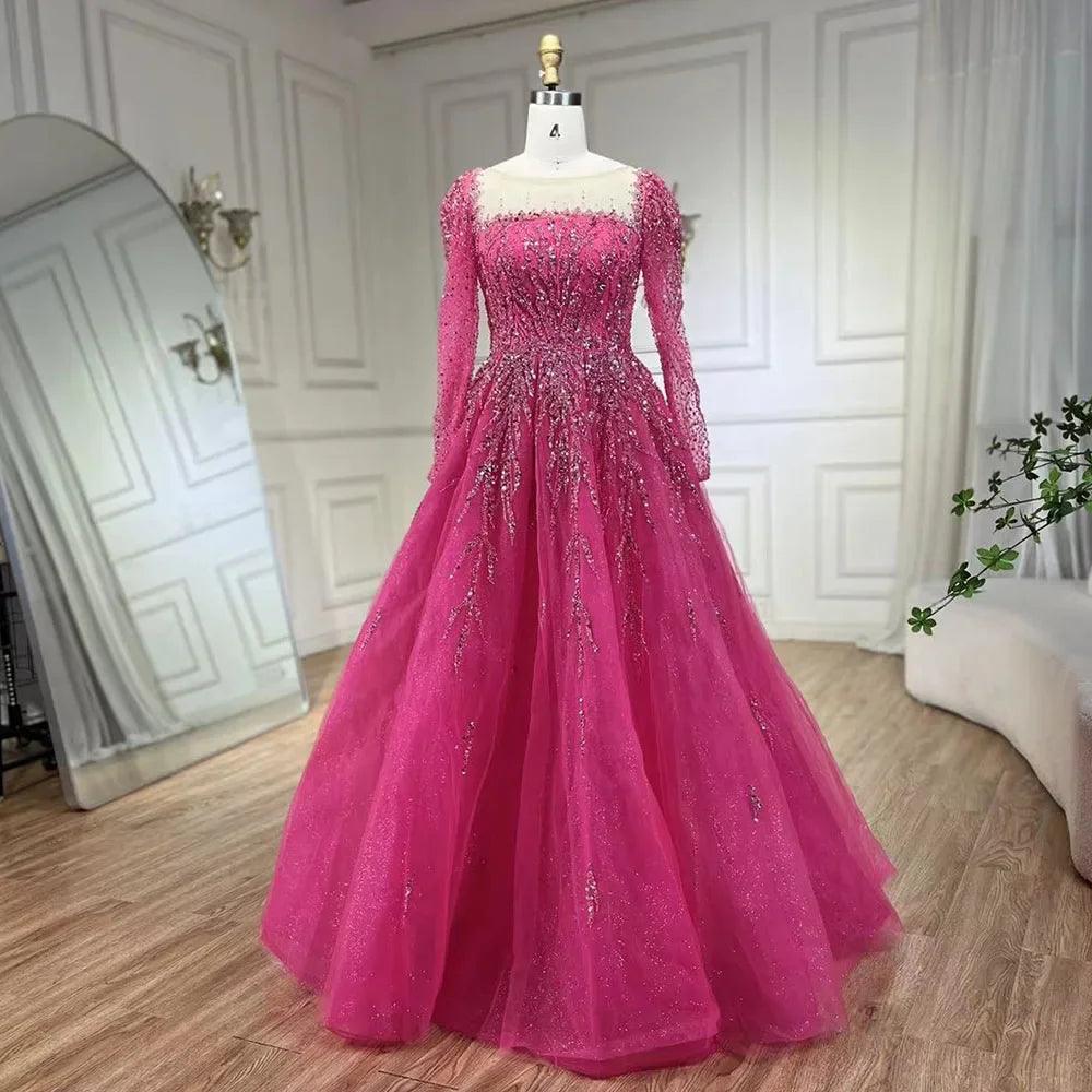Vestidos largos de noche de lujo, corte A, con cuentas, color rosa musulmán, de Serene Hill, ideales para bodas y fiestas. 