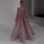 Dusty Pink Long Sleeves Dubai Luxury Evening Dresses  Gowns For Party LA71915