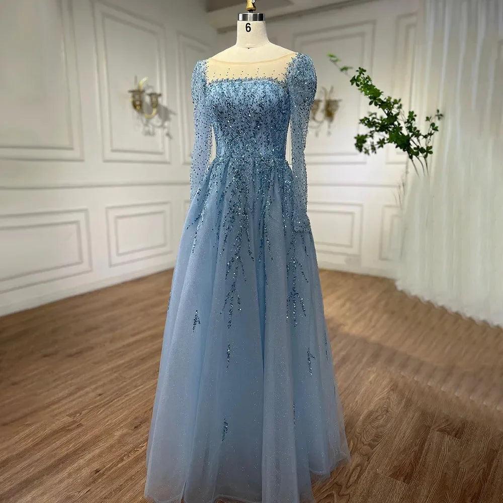 Vestidos largos de noche de lujo, corte A, con cuentas, color rosa musulmán, de Serene Hill, ideales para bodas y fiestas. 