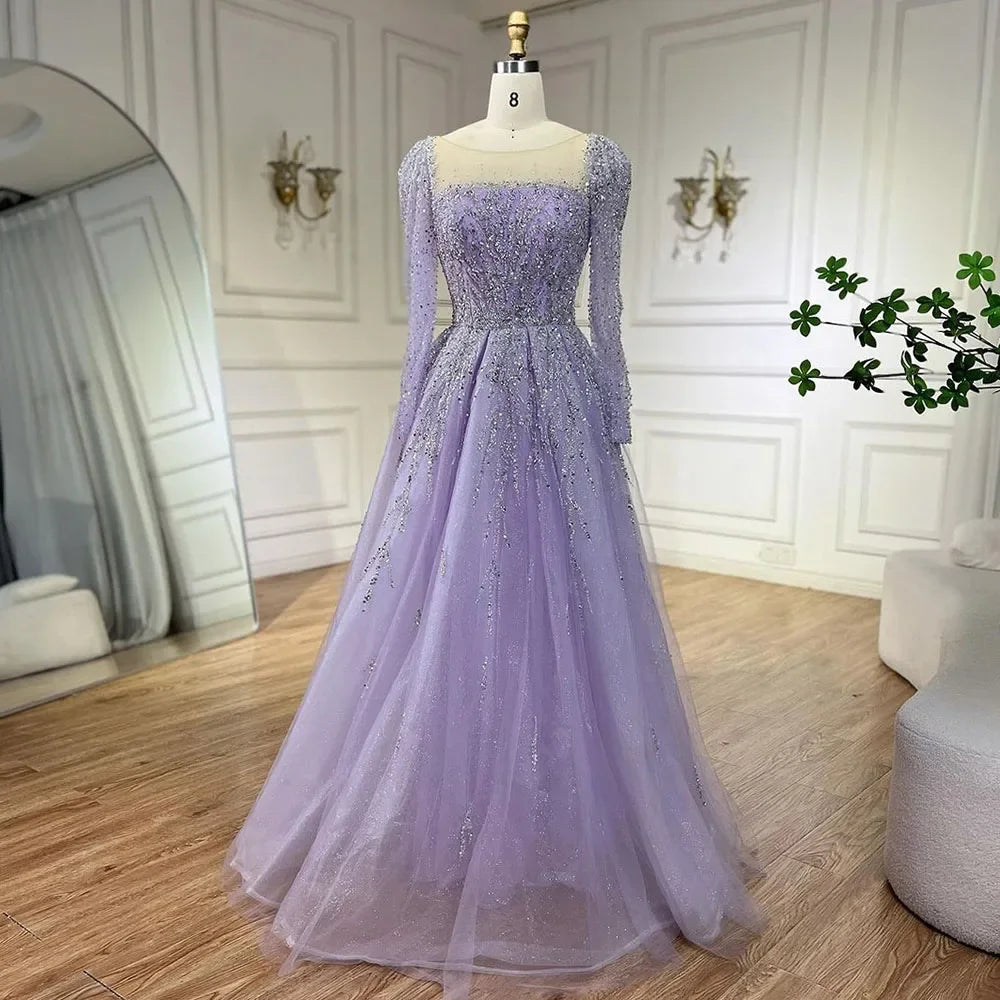Dusty Pink Long Sleeves Dubai Luxury Evening Dresses  Gowns For Party LA71915