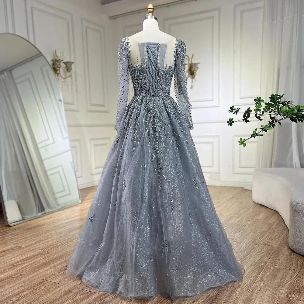 Vestidos largos de noche de lujo, corte A, con cuentas, color rosa musulmán, de Serene Hill, ideales para bodas y fiestas. 
